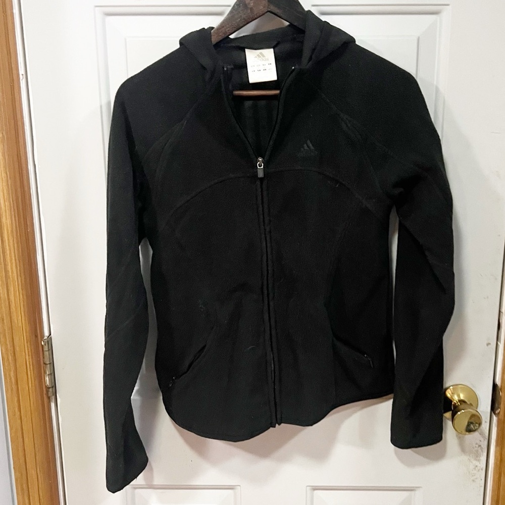 Adidas‎ Full Zip Hooded Jacket Womens Size Medium Black Climawarm Solid Classic